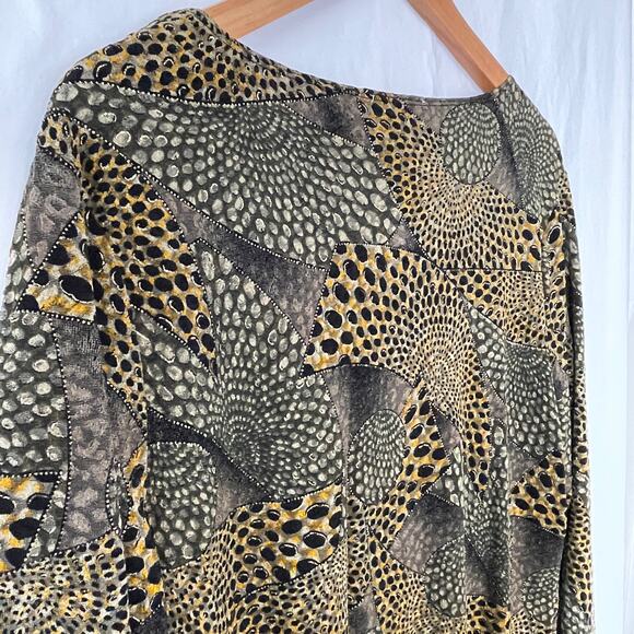 JM Collection Blouse Geometric Print Green Gold Size Large - Picture 5 of 8